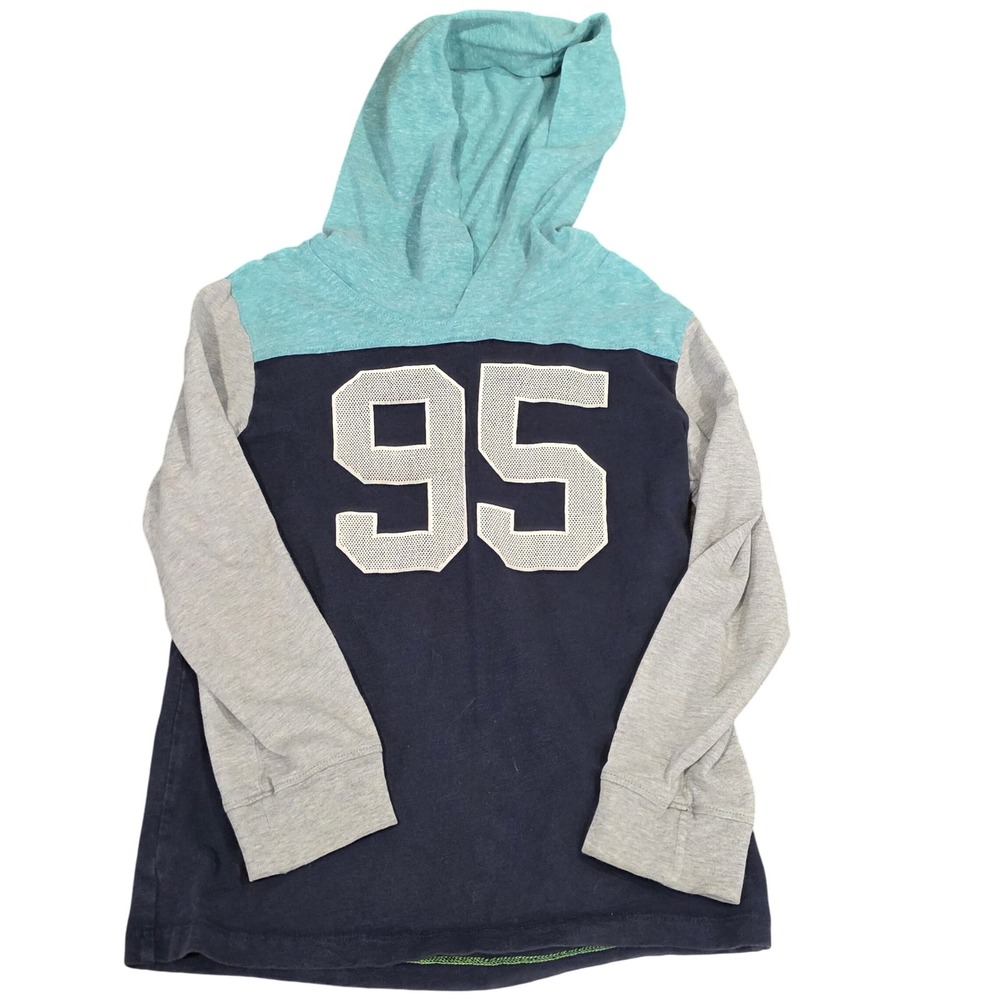 OshKosh B'gosh Kids Hoodie Pullover Blue‎ Gray Colorblock Number 95 Size 6